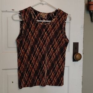 Plissé Sleeveless Tank Shirt Gold Black Geometric Stretch Dressy Size S